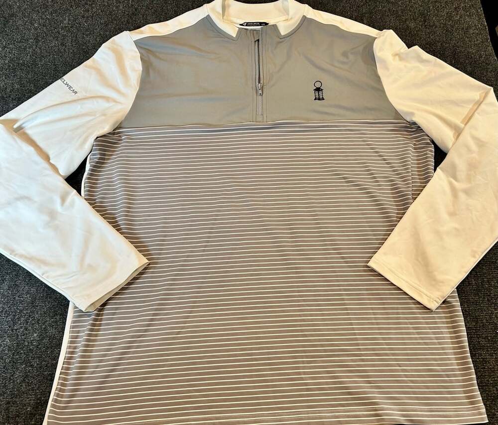 Levelwear Long Sleeve 1/2 Zip Pullover Golf Shirt Gray White Striped XL